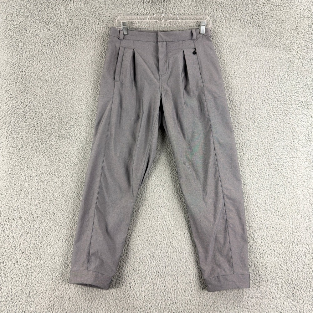 Lululemon Pleated Pants Womens 4 Gray Pinstripe Tapered Cropped Trouser Stretch